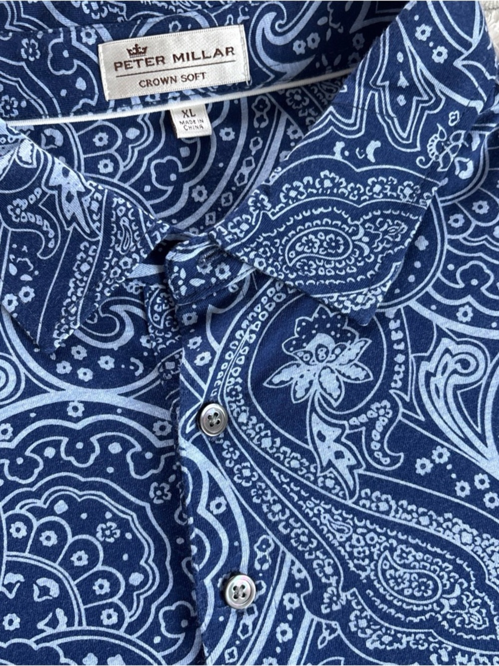 Peter Millar Crown Soft Men’s XL Polo Shirt Navy Blue Paisley Luxury Golf
